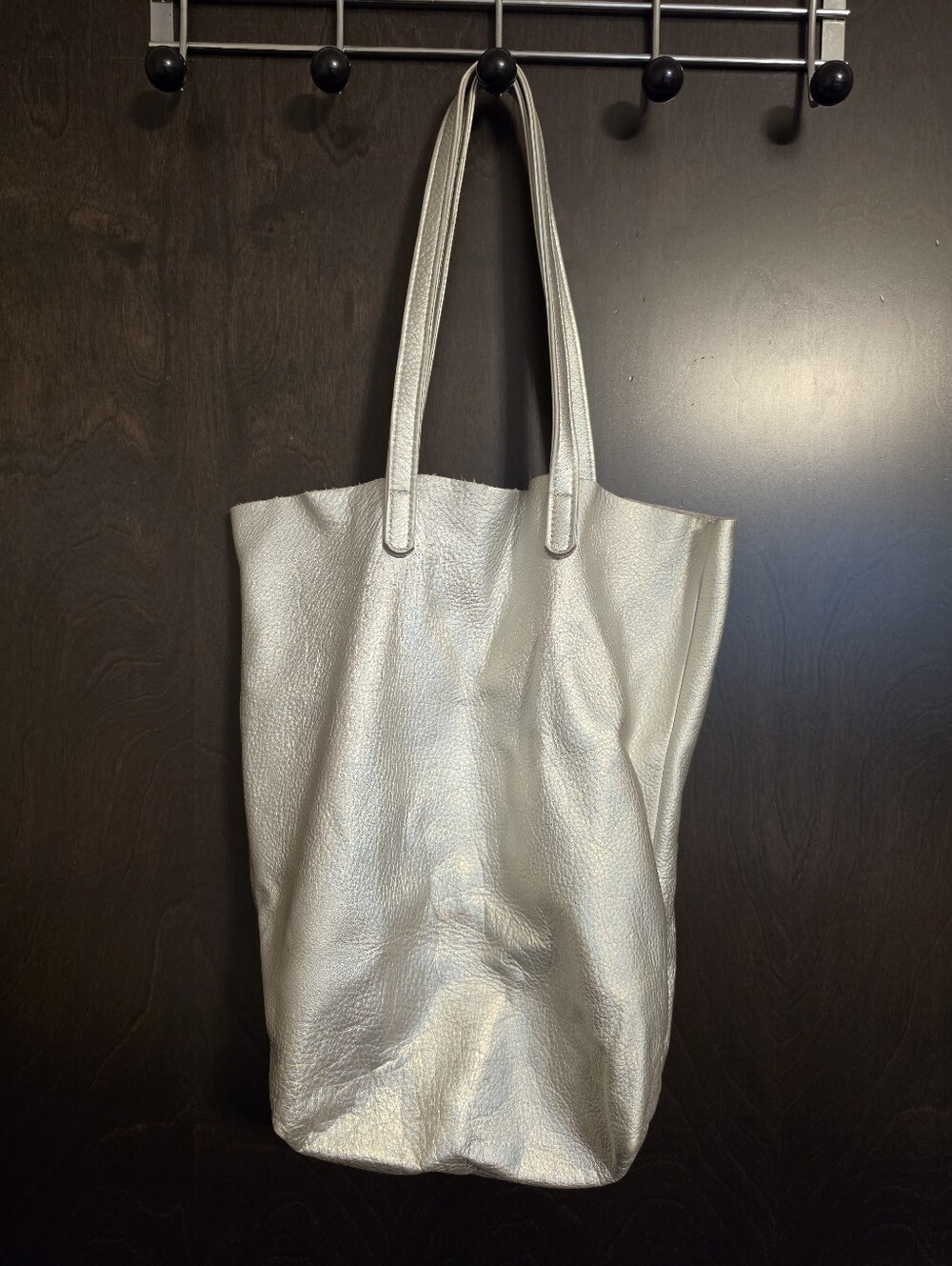 Baggu Metallic Silver Leather Tote Bag